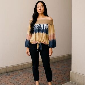 Iky & Me Tie Dye Off The Shoulder Wide Sleeve Top Size S